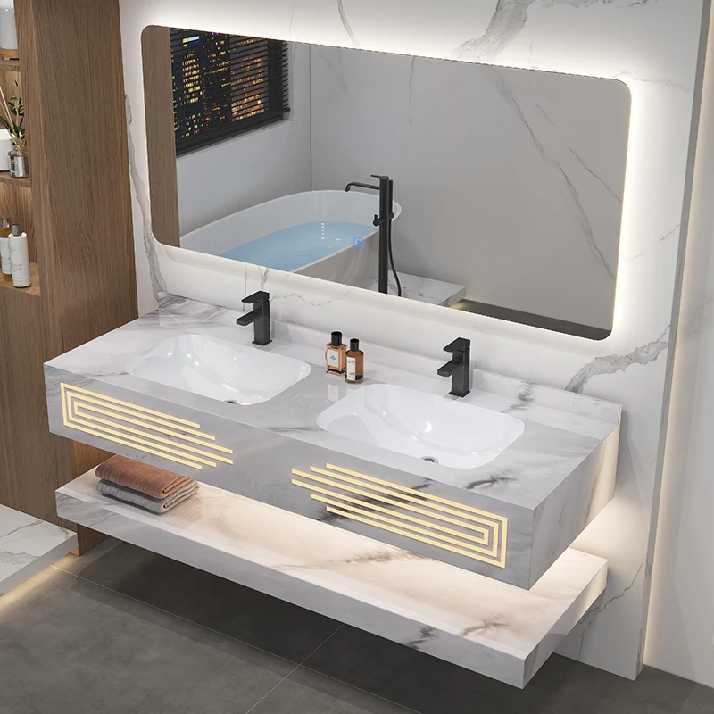 Luxury Modern Design Marble Bath Mirror Direct Hand Wash Bathroom Basin Sinks Bathroom Cabinet Vanities