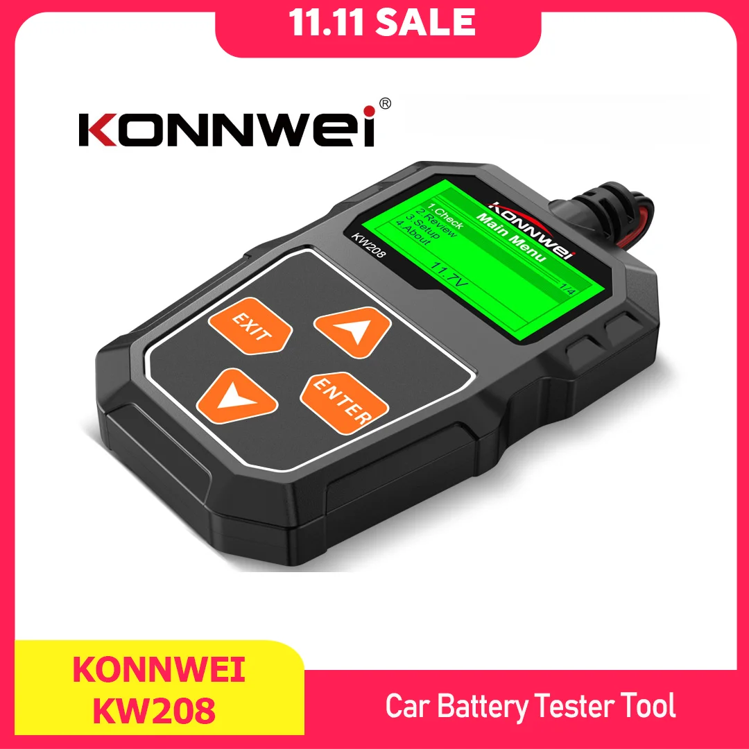 KONNWEI KW208 Battery Tester for Car 12V Motorcycle Battery Analyzer 100-2000 CCA Power Load Plug Charging Cranking System Test