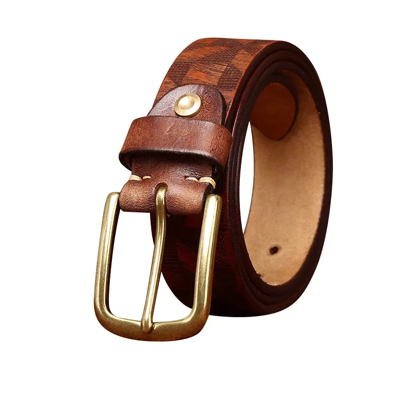 3.8cm men's genuine leather belt high quality copper buckle jeans cowhide casual belt men's laser engraving denim belt