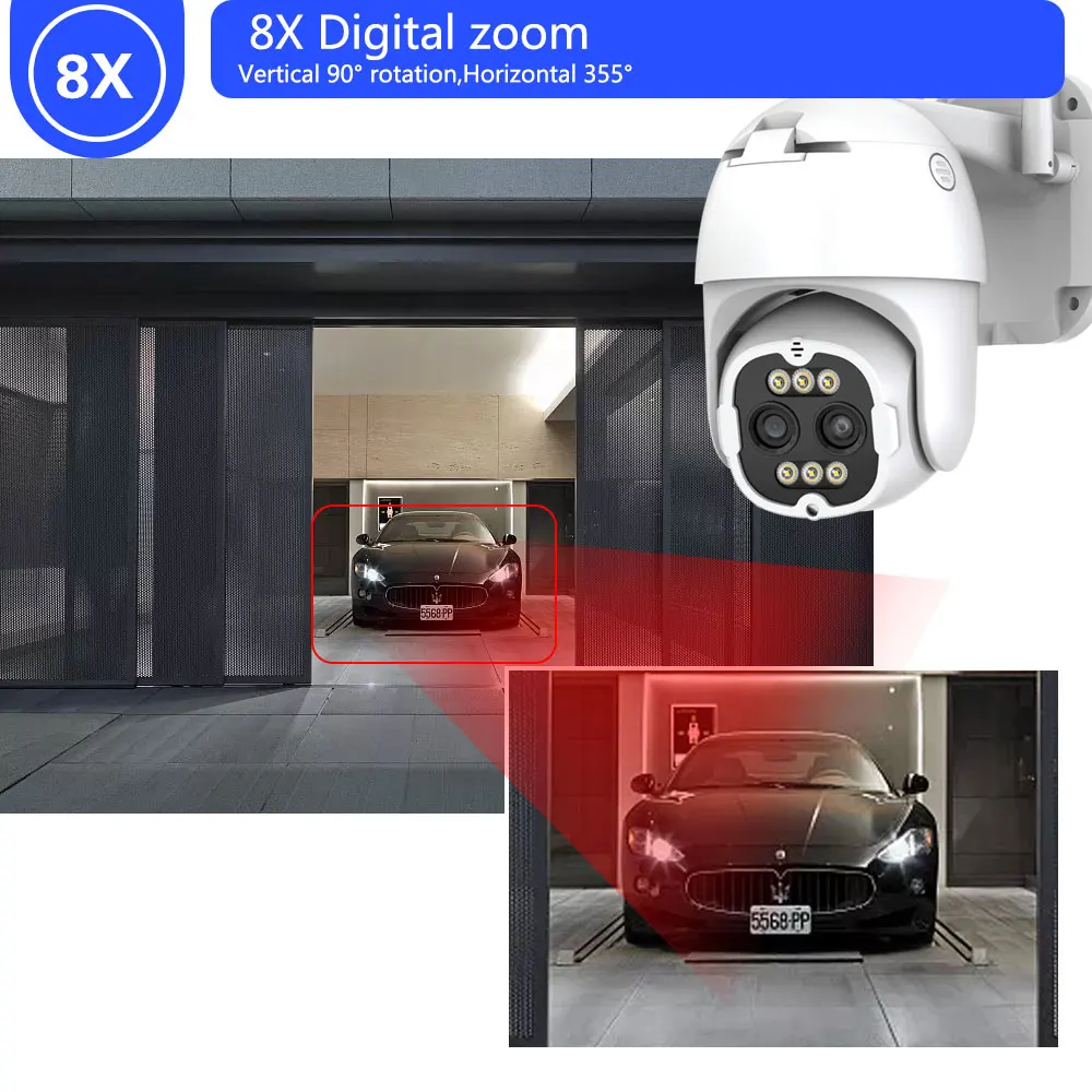 4K 8MP Smart Wifi PTZ Camera 8x Digital Zoom AI Human Detection Wireless CCTV IP Camera Home Security Protection 10CH Set Kits