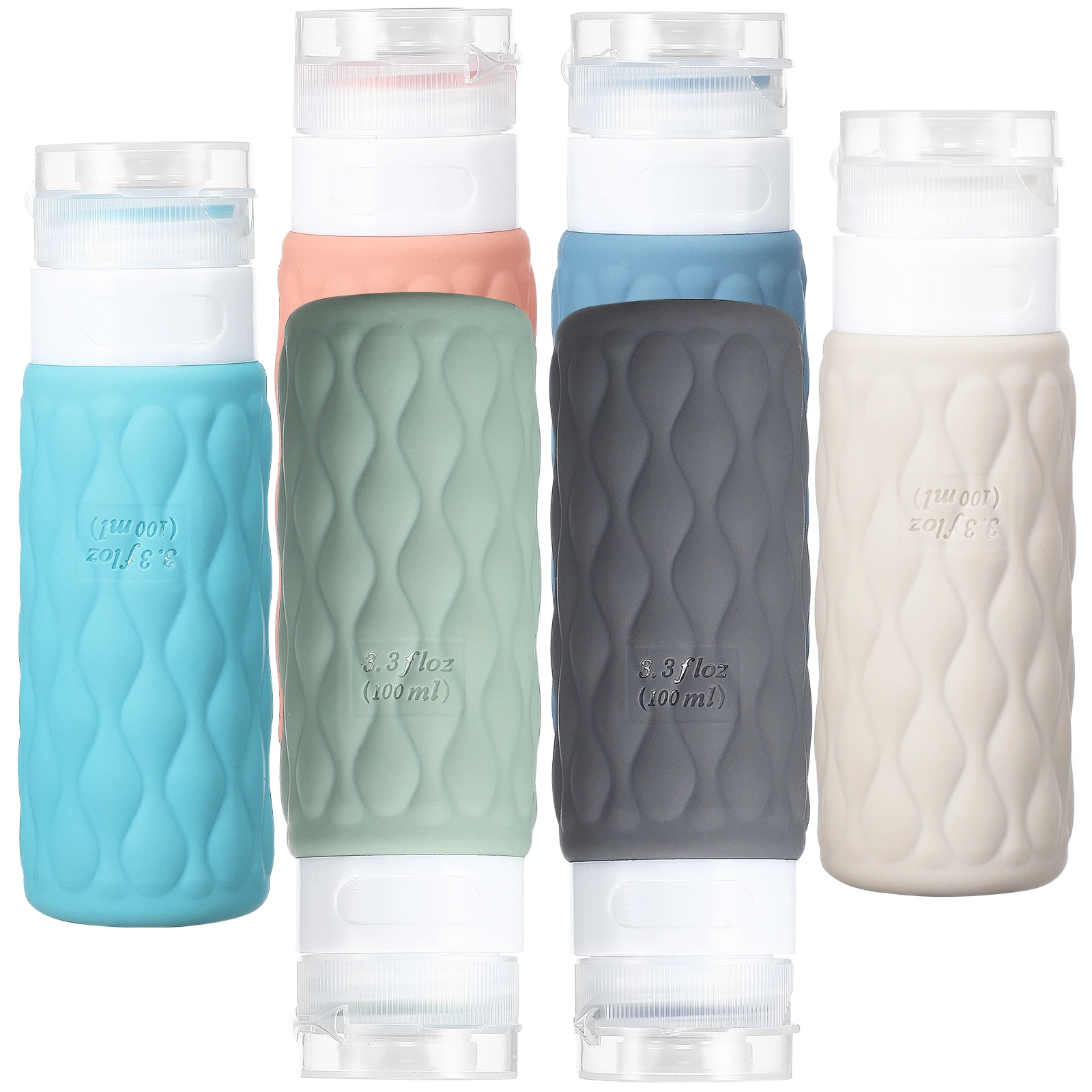 

6 Pcs Silicone Dispensing Bottles Travel Size Navy Gray Bright Sea Toiletry Containers Shampoo Lotion Body