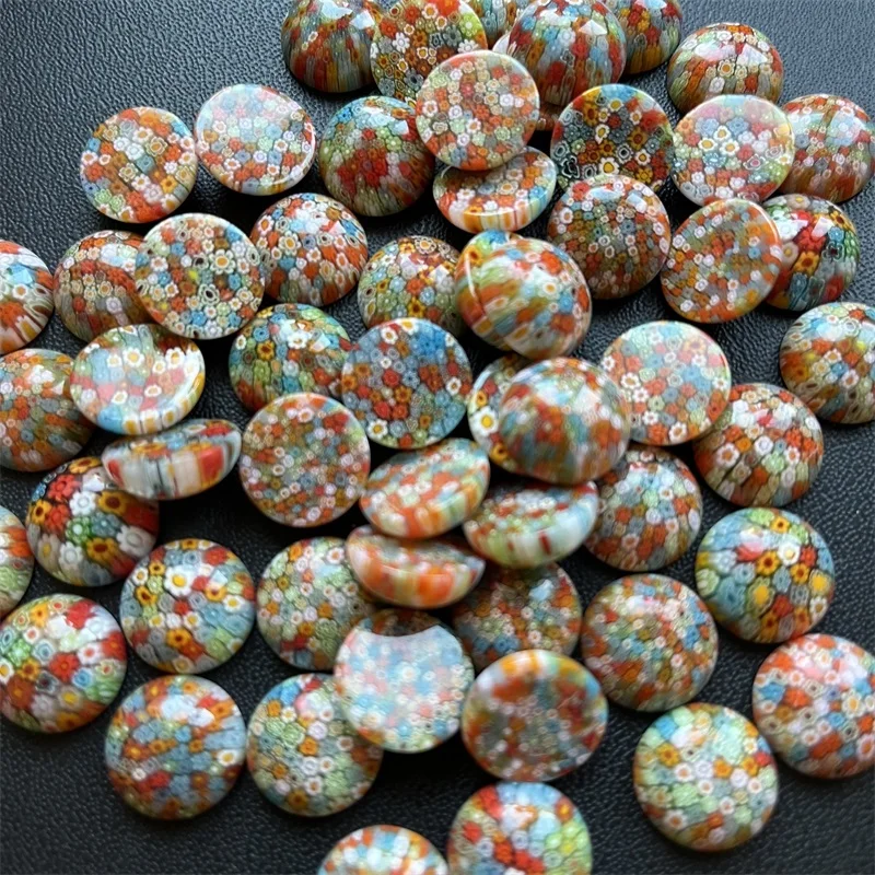 5pcs 6*14MM Semicircle Millefiori Beads Multi Color Lampwork Stone Dome Flat Back Cabochons Half Round Flower Decoration