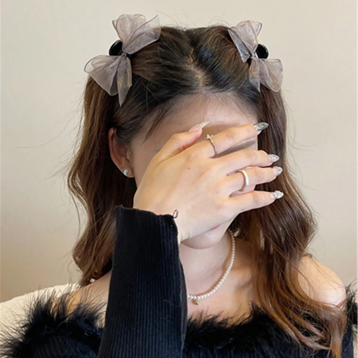 Lystrfac 2Pcs/Lot Mesh Hair Bow For Women Girls Top Hair Claws Hairpin Simple Fashion Ladies Hairgrips Hair Accessories