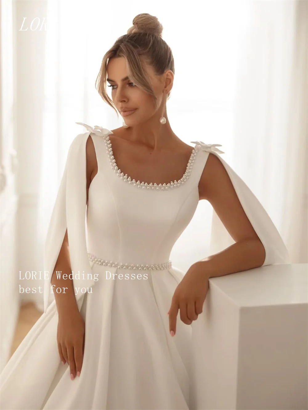 LORIE Elegant Simple A Line Civil Wedding Dress O Neck Bridal Dresses Beading Engagement Wedding Gown Customized 2026