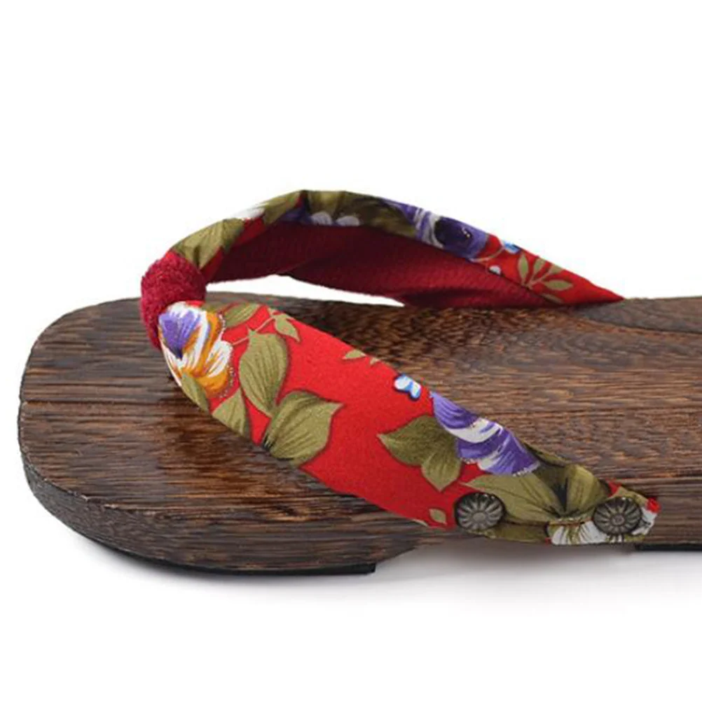 

1pcs Children Clogs Paulownia Wood Lightweight Anti-Slip Breathable Chinese Print Lace Kids Slippers Size 22-34 Red Flops