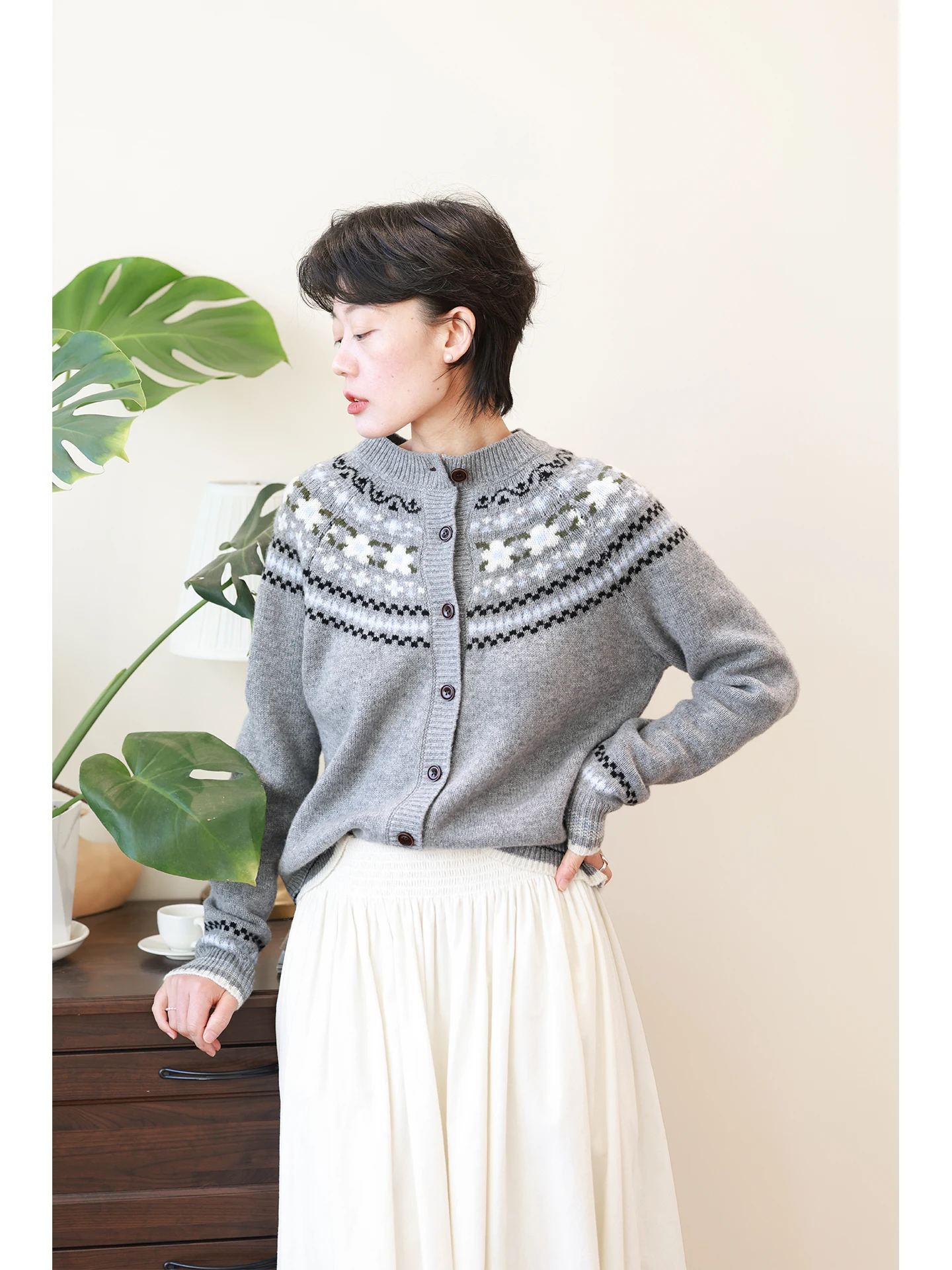 

Ferris Wheel Pattern Knitted Woolen Cardigan Casual Loose Fit Soft Material Autumn Winter Outerwear Inner Wear Top for Women