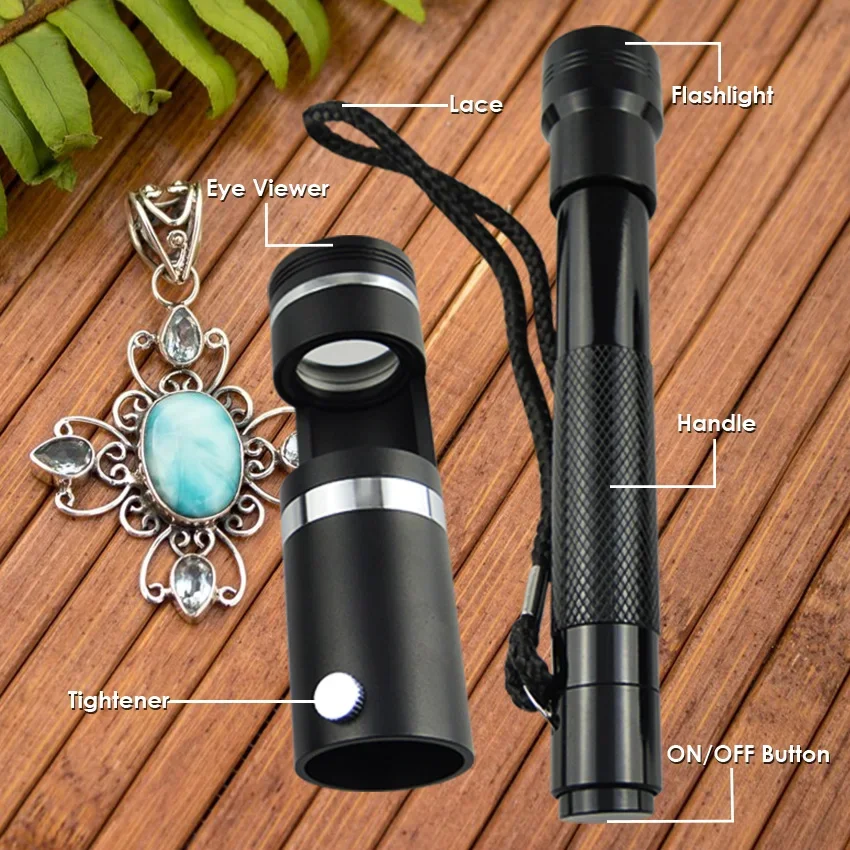 Portable Dark Field 10x Magnification Loupe Gem Gemstone Gemology Tester with 18mm Diameter Viewing Lens