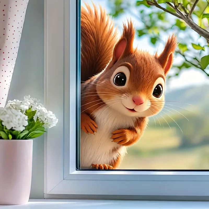 2D Squirrel Peek Window Sticker – Cute Animal Glass Decal for Home, Living Room, Bedroom, Shop Decor & Holiday Gift