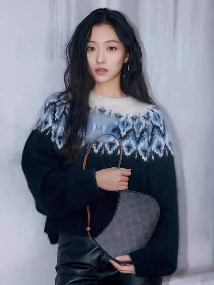 

Chic Fair Isle Knit Sweater by Hu Lian Xing Tang Yan Spring Autumn High Faion Trend Commute Sle round Ne Overhead Regul...