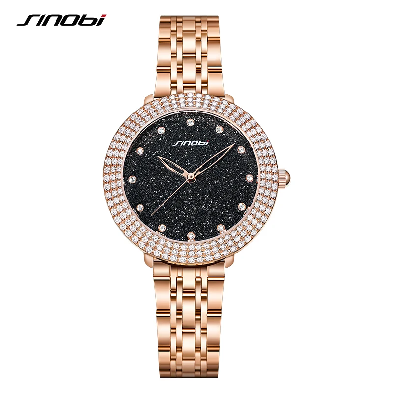 

SINOBI New Arrival Fashion Design Women's Watches Top Luxury Diamond Ladies Quartz Wristwatches Girls Elegant Rose Golden Clock