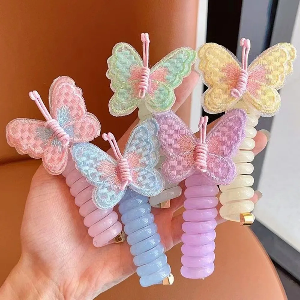 New Girls Elastic Butterfly Hair Bundle Telephone Wire Line Straight Hair Tie Double Ponytails Headwear Braided Hair Accessories