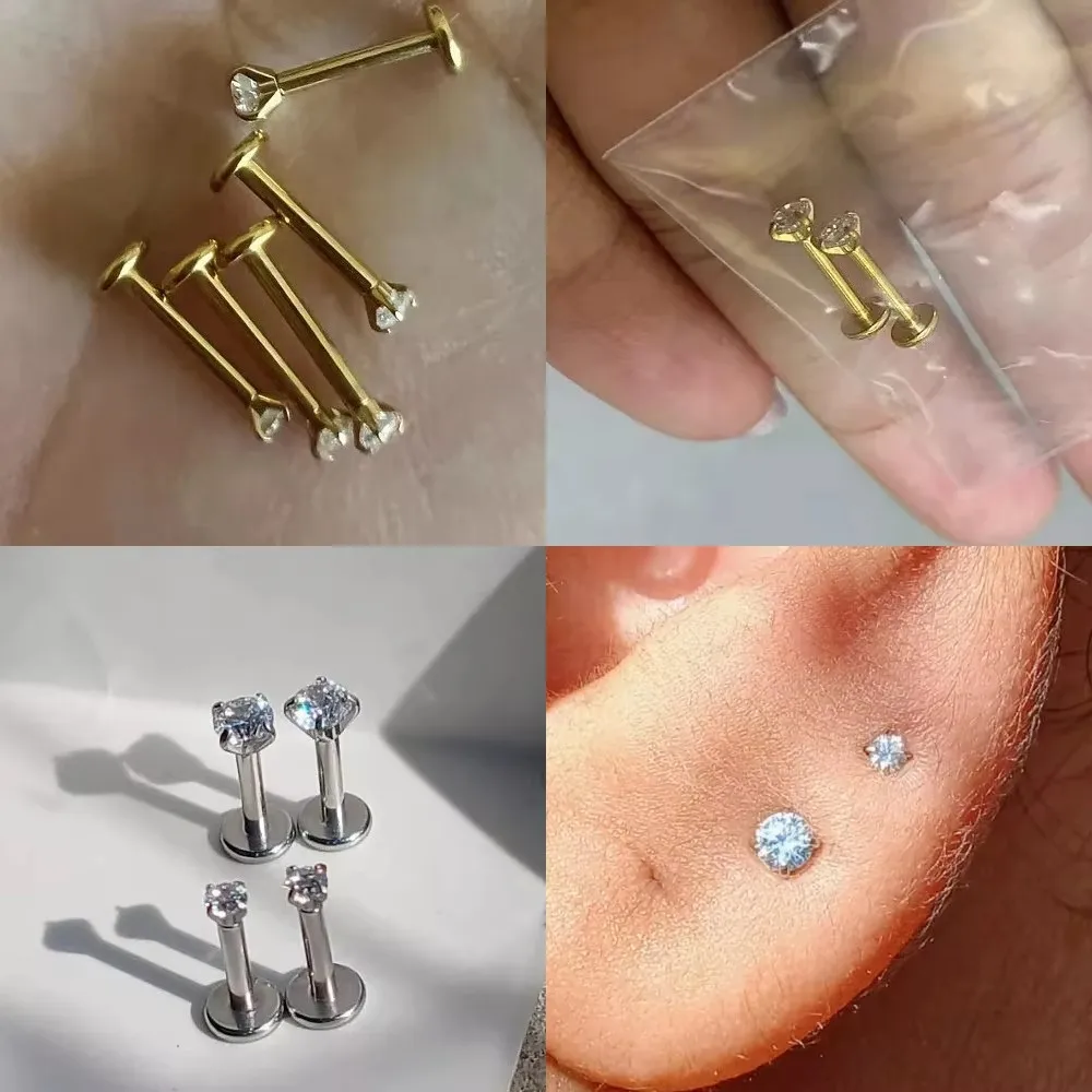 4/10PCS ASTM F136 Titanium 16G Labret Ear Lip Stud Nose Piercing Internally Threaded CZ Cartilage Tragus Helix Anodizing jewelry
