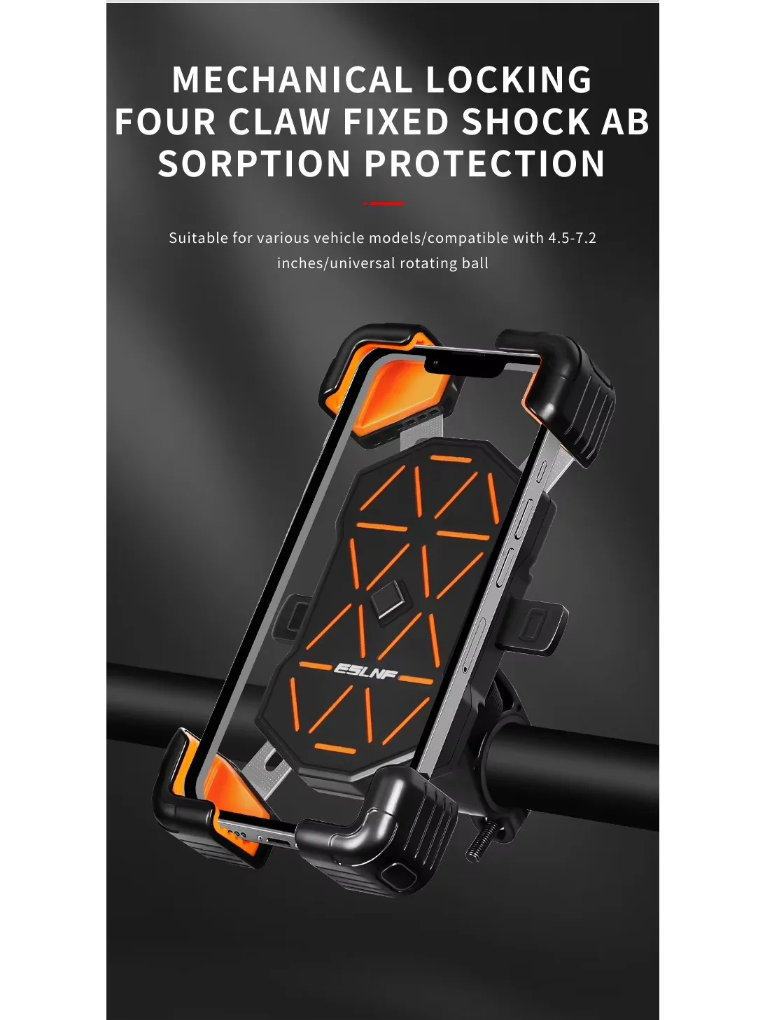 AliExpress NONE ESLNF Universal Bike Phone Holder 360° View 4.5-7.2inch Mobile Phone Stand Shockproof Bicycle Bracket for Motorcycle