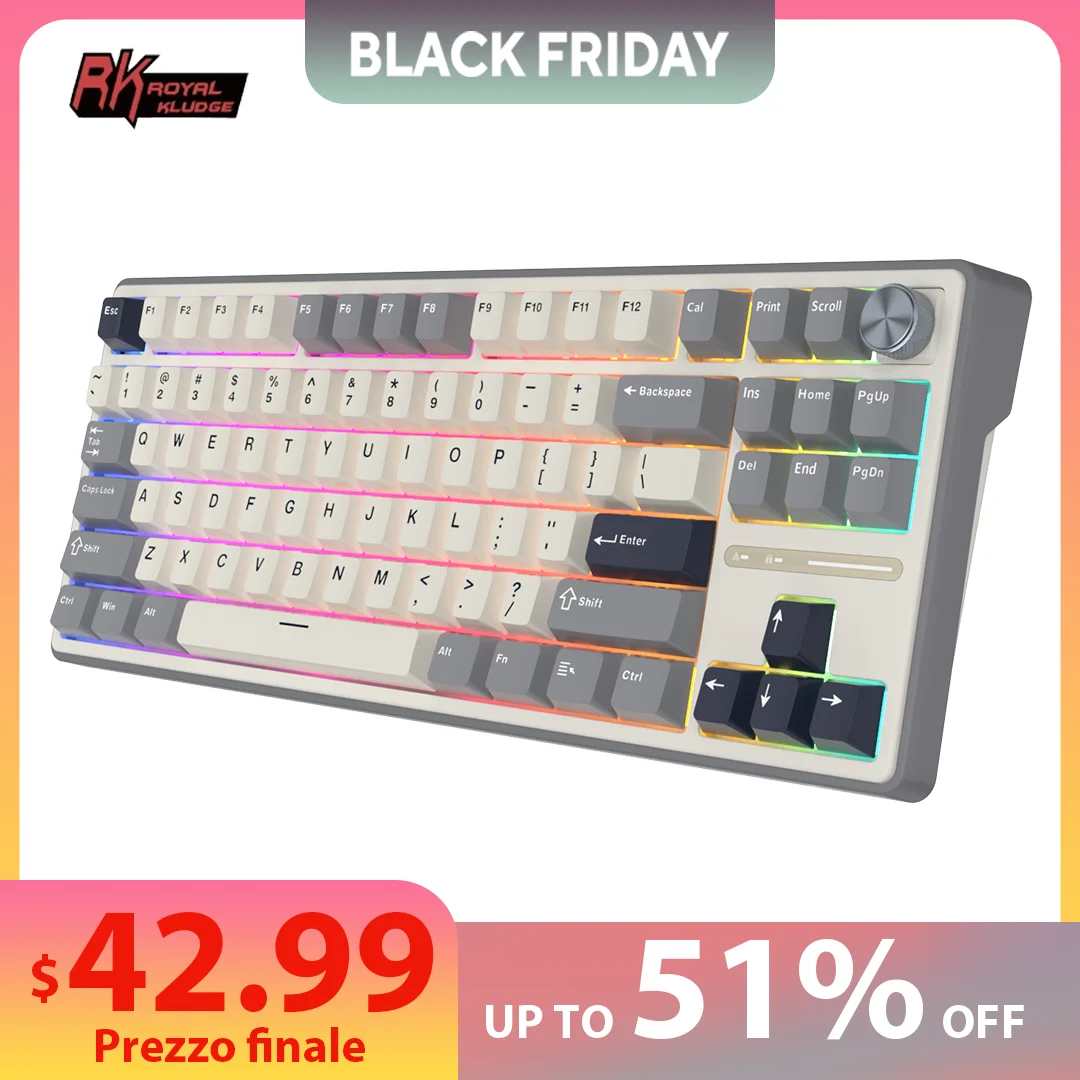 

RK Royal Kludge RK R87Pro Прокладка Проводная игровая клавиатура с возможностью горячей замены 88-клавишная механическая клавиатура 88% RGB с подсветкой и колпачками из ПБТ