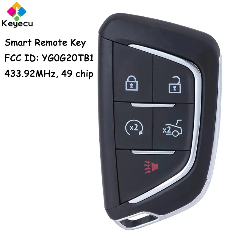 

KEYECU Smart Remote Control Car Key With 5 Buttons 433MHz ID49 Chip for Cadillac CT4 CT5 2020 2021 2022 Fob FCC ID: YG0G20TB1