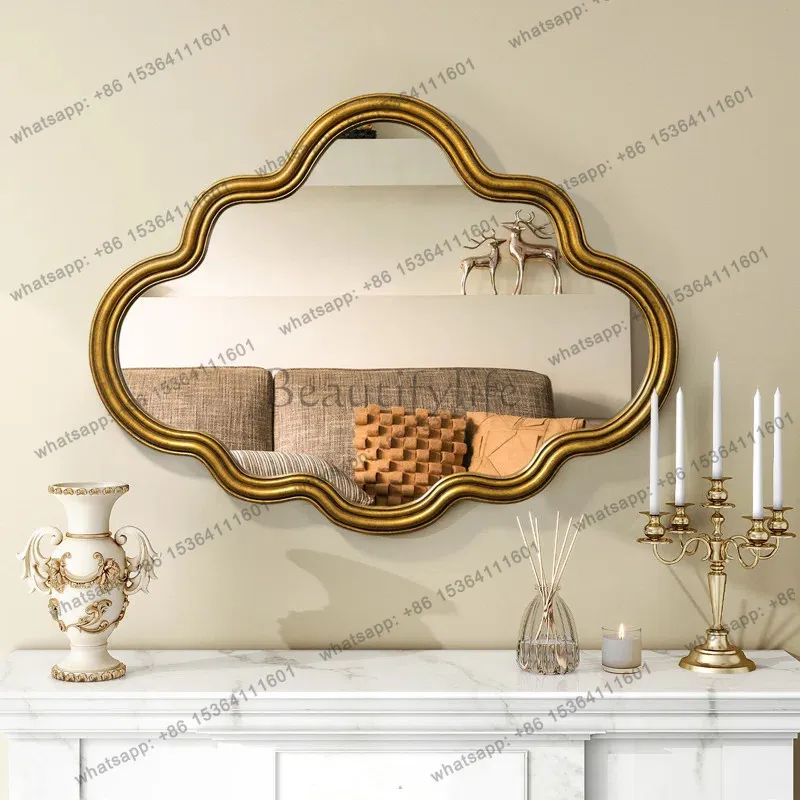 Medieval style solid wood makeup mirror living room bedroom home wall-mounted mirror