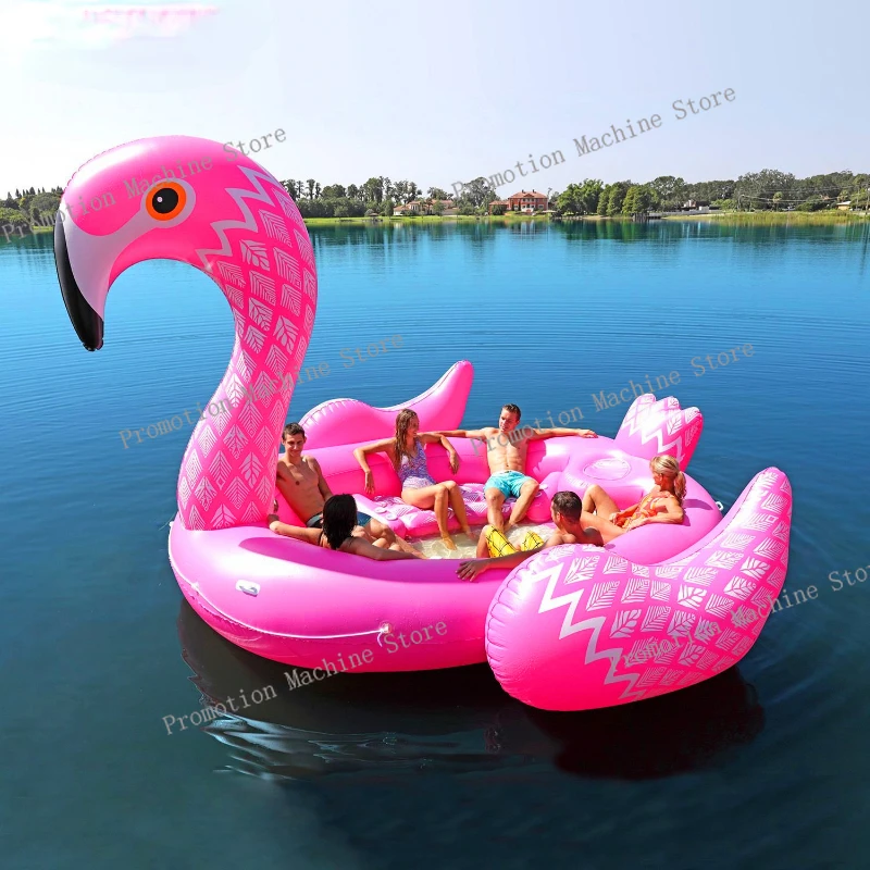 Manufacturer directly supplies large 6-person inflatable flamingo floating island unicorn water to Shanghai Island floating raft
