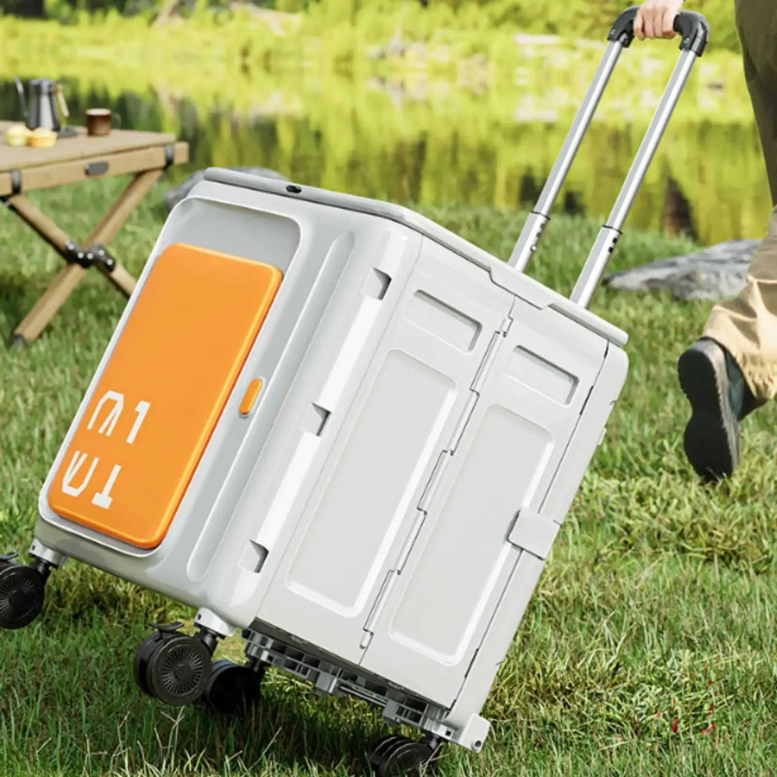 Folding Utility Cart with Lid Foldable Foldable Rolling Crate Heavy Duty Folding