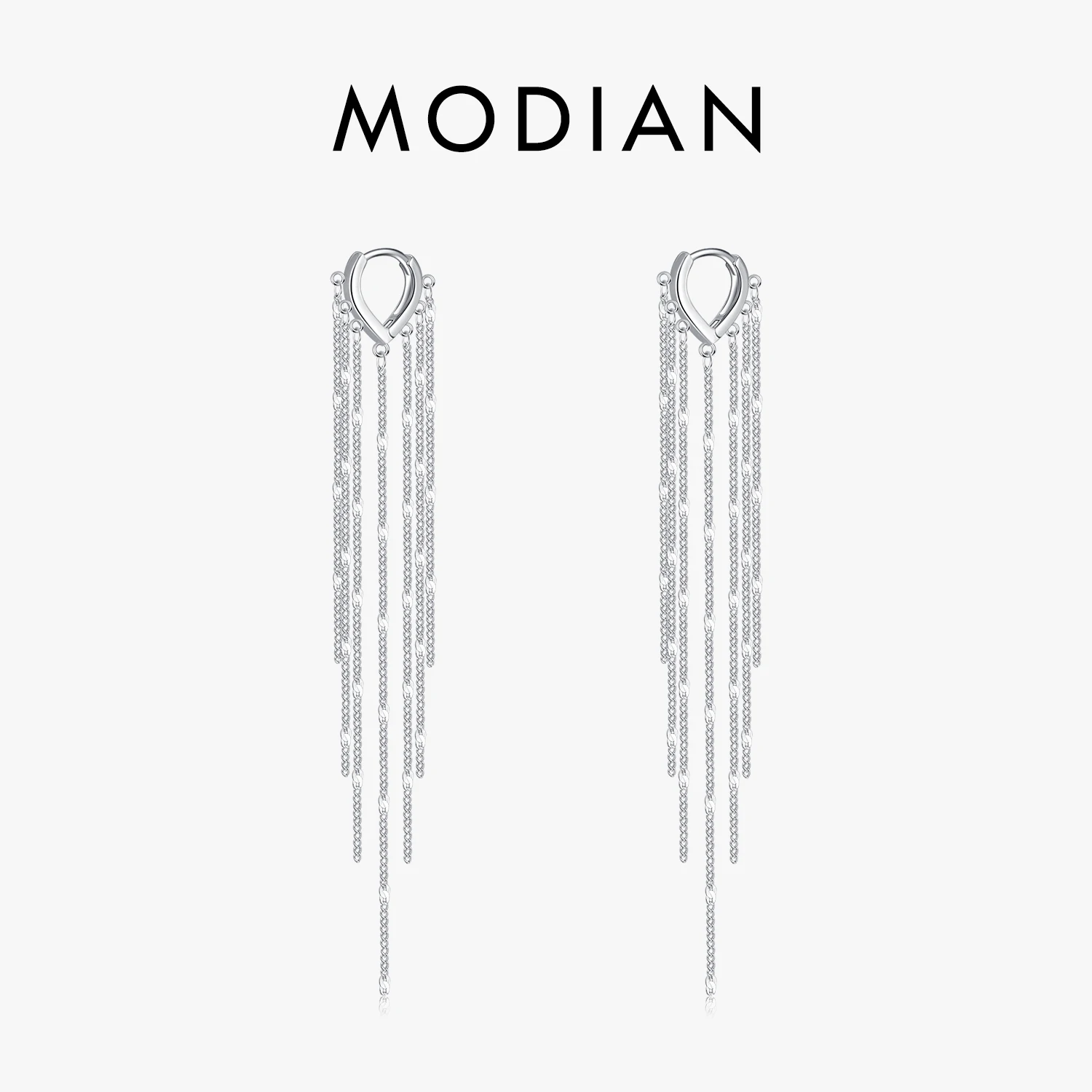 

MODIAN 925 Sterling Silver Sparkling Long Tassel Hoop Earrings Trendy Party Luxury Buckle Earrings For Women Fine Jewelry Gifts