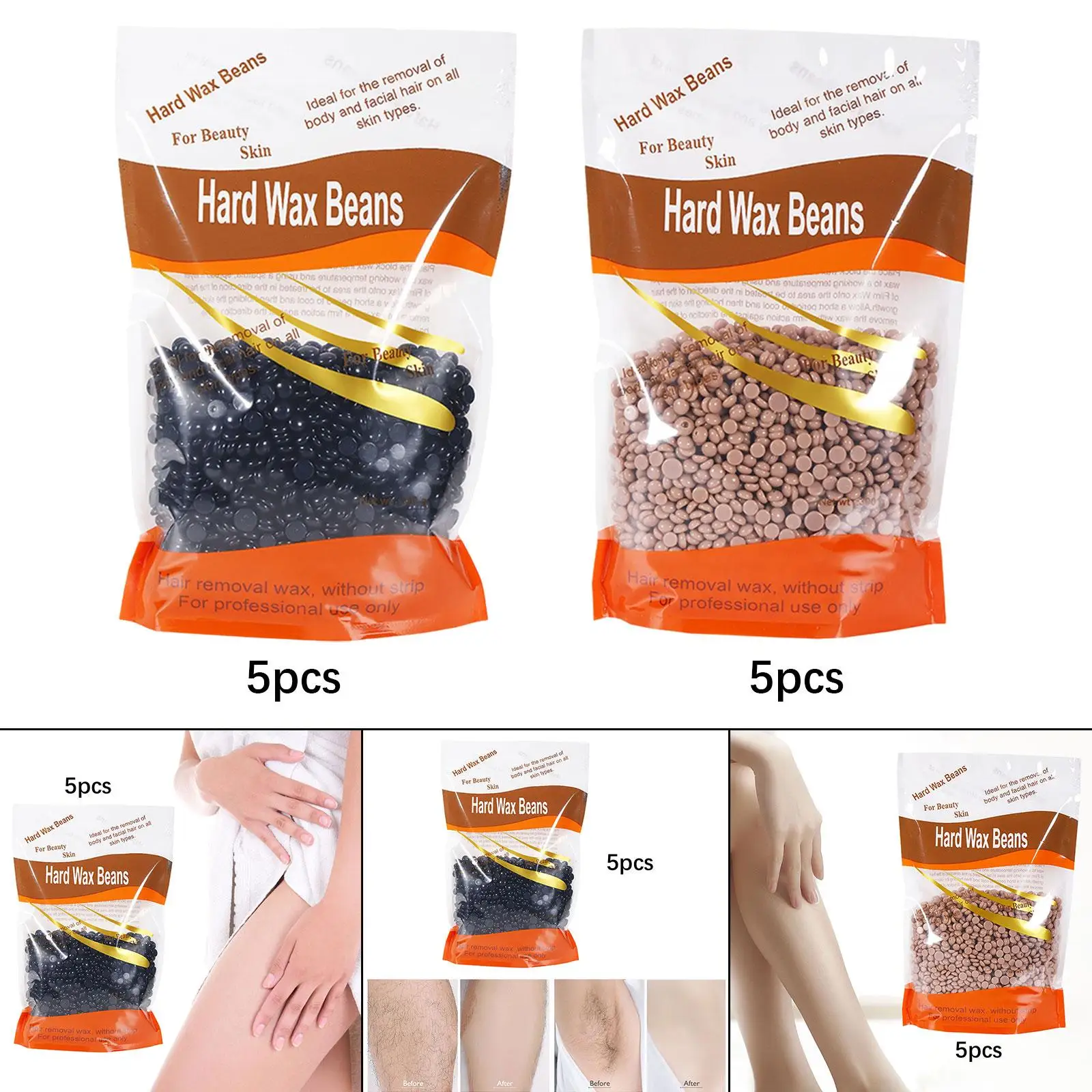 5Pcs Hard Wax Beads Bean Hair Removal Underarms Gentle Painless Solid Wax Pellets Wax Beads for Body Face Bikini Line Legs Men