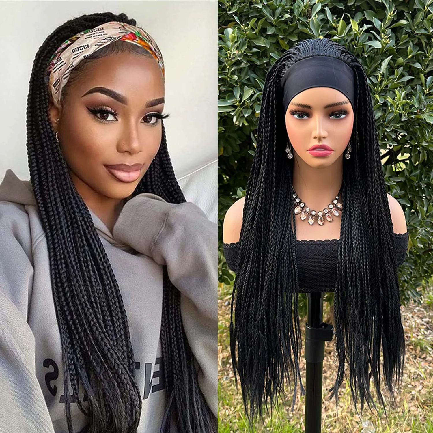 Ombre Brown Long Headband Box Braids Wig Braided African 