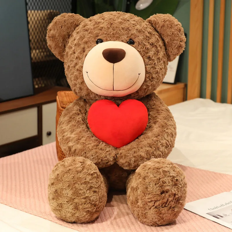 50-90cm Lovely Bear Plush Toy Stuffed Animal Soft Bear with Adjustable Heart Creative Toys Girls Valentine Gift