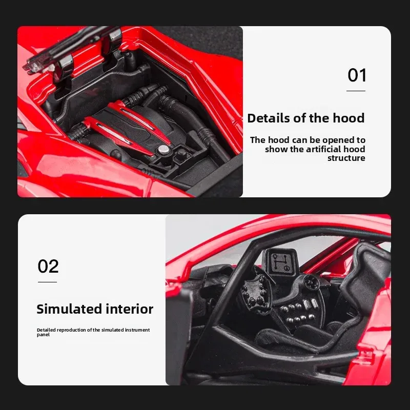 รถสปอร์ต F488 รุ่นจำลองสูง 1:32 ผลิตจากโลหะผสม พร้อมเสียงและไฟ มีระบบดึงหลัง ของสะสม ของเล่นเด็ก ของขวัญ A570
