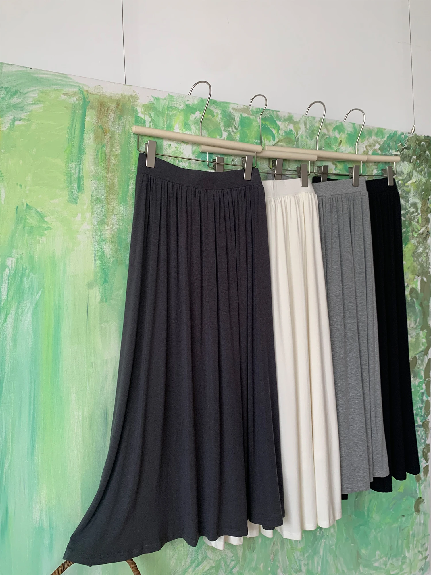 

Ultra Comfortable A-Line Midi Skirt from Qi Modale Cotton Lazy Girl's Dream Casual Loose Fit mid Waist Gel Fiber Blend