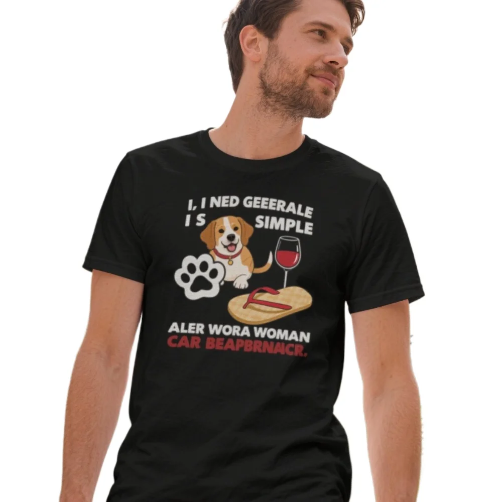 I'm A Simple American Woman car Flip Flops Paw Dog and Wine  Casual Mens T-shirt Streetwear