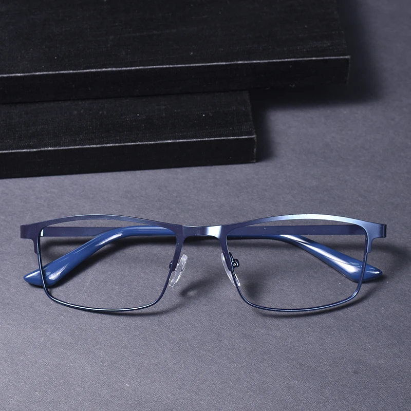 Blaue Rahmen-Lesebrille mit Blaulichtfilter für Herren, Business-Metallrahmen, Weitsichtige Vintage-Brille, Lesehilfe +125 +175