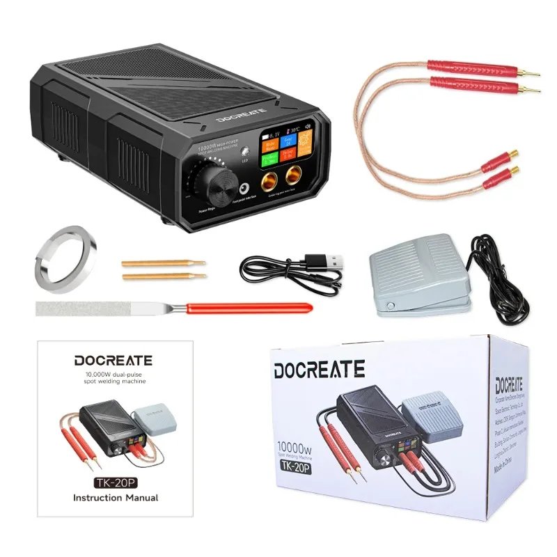 Soudeuse par points TK-20P 10000W pour pack de batteries, double impulsion, soudage max. 0,3 mm, mode automatique/manuel, écran LCD, pédale