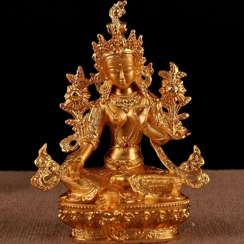 Tara vert doré petit bouddha alliage antique Tara vert bouddha bienheureux