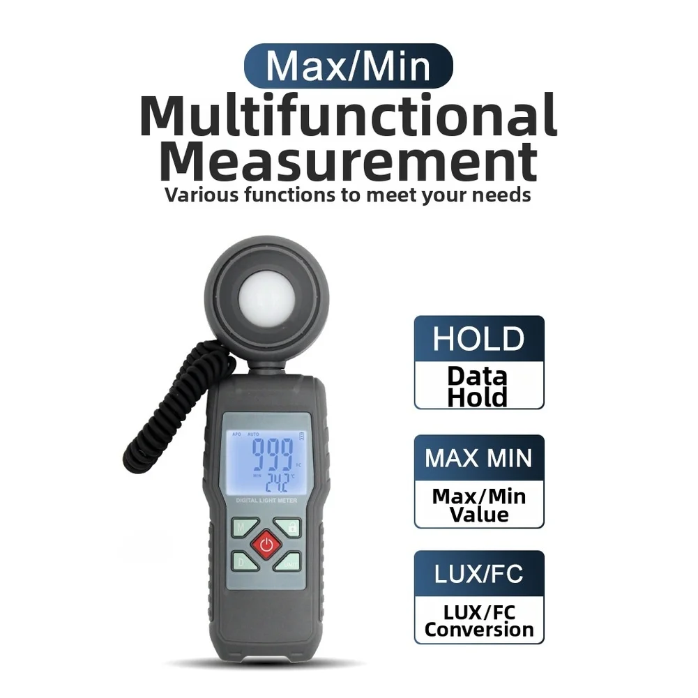 Portable Digital Illuminance Tester with 0.5 Second Response 400 700nm Range for Lux and FC Measurements Build