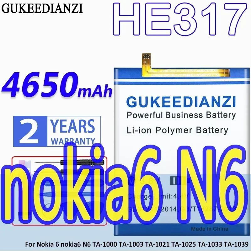 High Capacity GUKEEDIANZI Battery HE317 4650mAh For Nokia 6 nokia6 N6 TA-1000 TA-1003 TA-1021 TA-1025 TA-1033 TA-1039