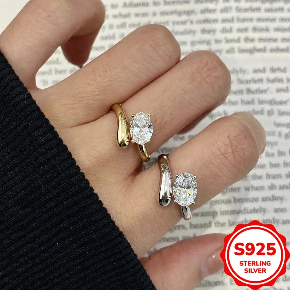 Fashionable and Personalized Genuine S925 Silver Open One Zircon Women's Commuting All-match Ring