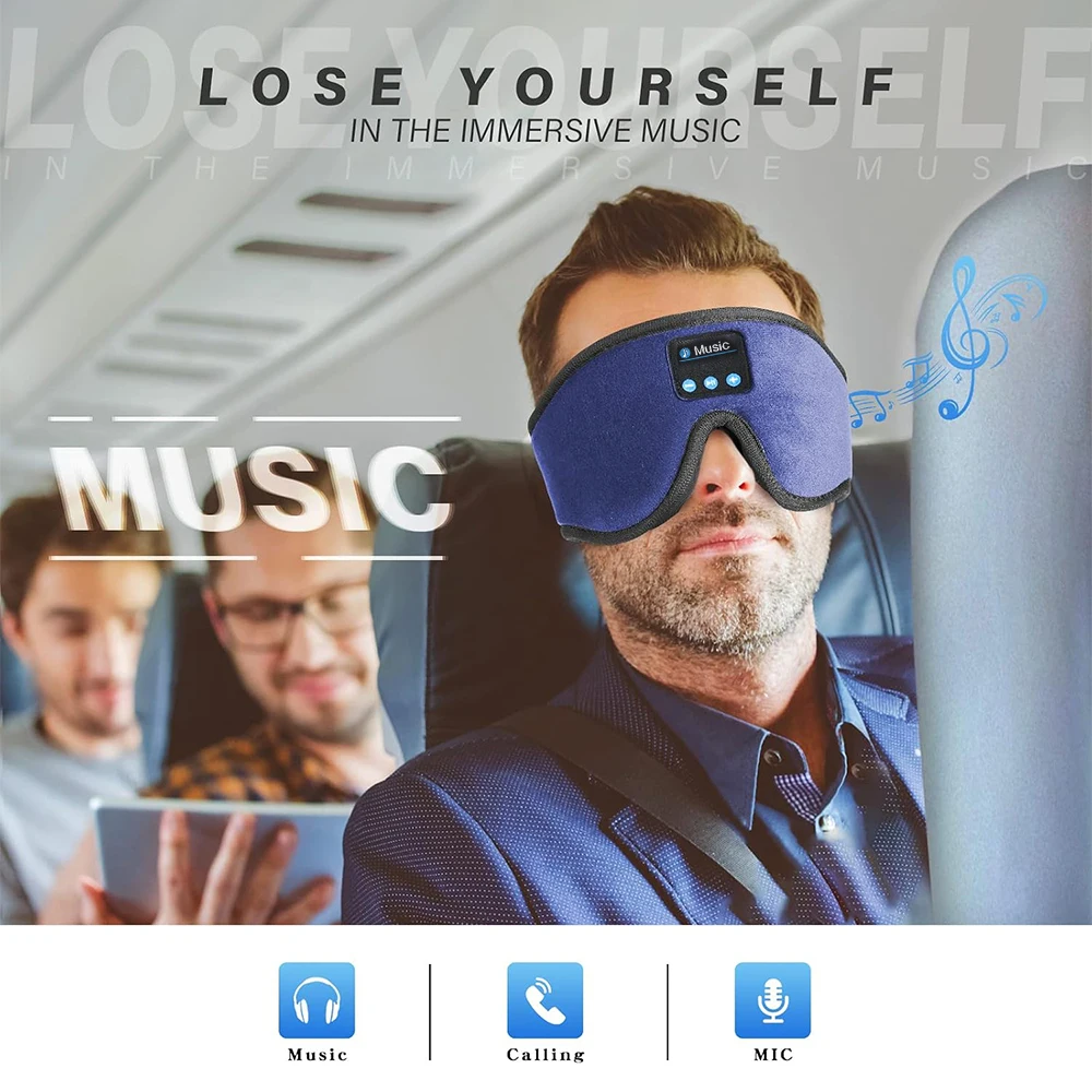 Sleep Headphones,3D Bluetooth 5.0 Sleep Mask, Washable Sleeping Headphones with Ultra Thin Stereo Speakers Microphone Hands Free