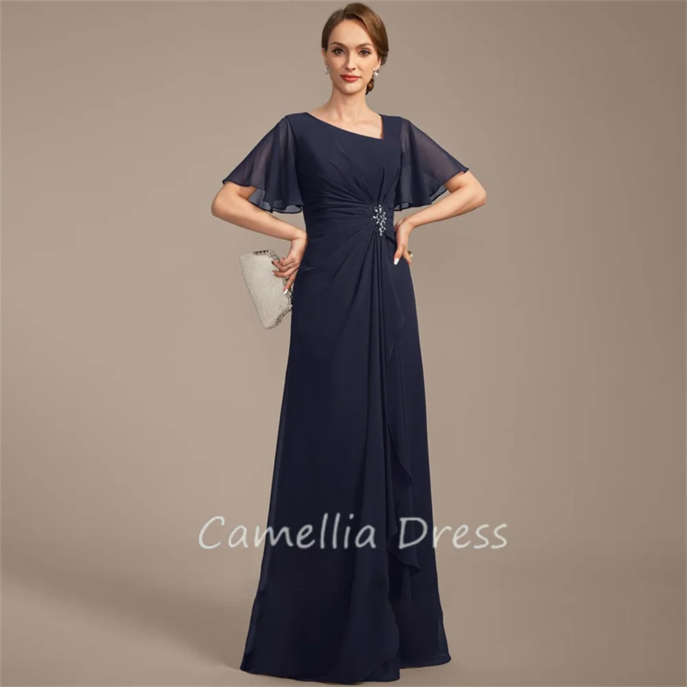 

New Asymmetrical Neck Mother Of The Bride Dress A Line Floor-Length Chiffon Formal Dresses Vestidos Mae Da Noiva Casamentos