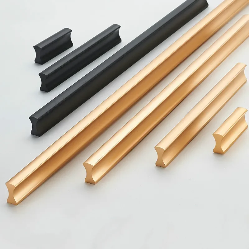 Aluminum Alloy Lengthened Solid Black Golden Furniture Handles Kitchen Cabinets Wardrobe Drawers Nordic Handles Home Decoration