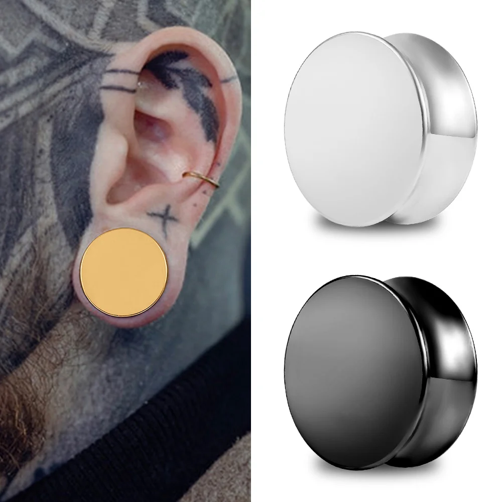 Vankula 2PCS Round Glossy solid Ear Plugs Tunnels Stretched Earlobe Stainless Steel Gauge Expander Body Piercing Jewelry