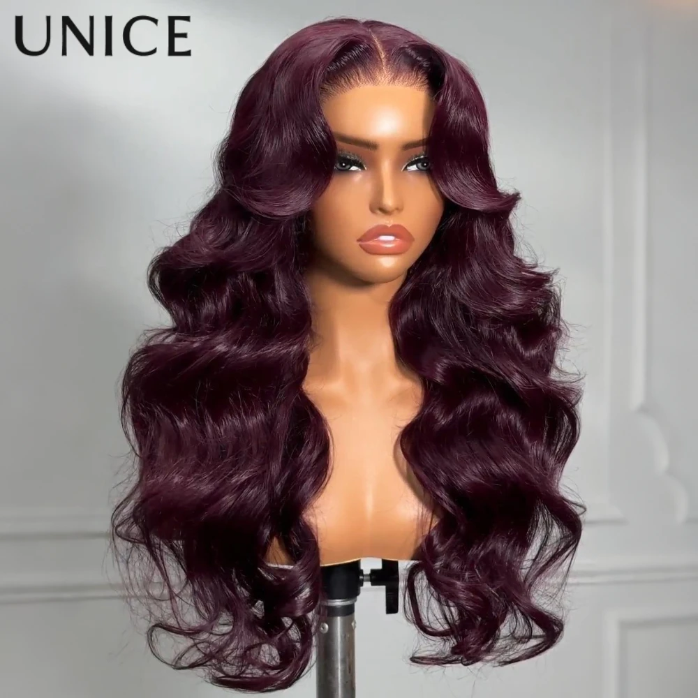 UNICE Black Cherry Loose Wave Wig With Face Framing Layers & Drawstring 7x5 13x4 Pre Cut Pre Bleached Glueless Wig Human Hair