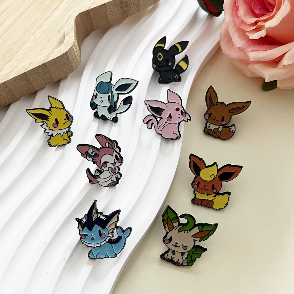 Conjunto de 9 Broches de Anime Elf, Pins de Esmalte Eevee, Emblemas de Metal Modernos, Joias para Roupas e Acessórios de Mochila, Presente para Fãs
