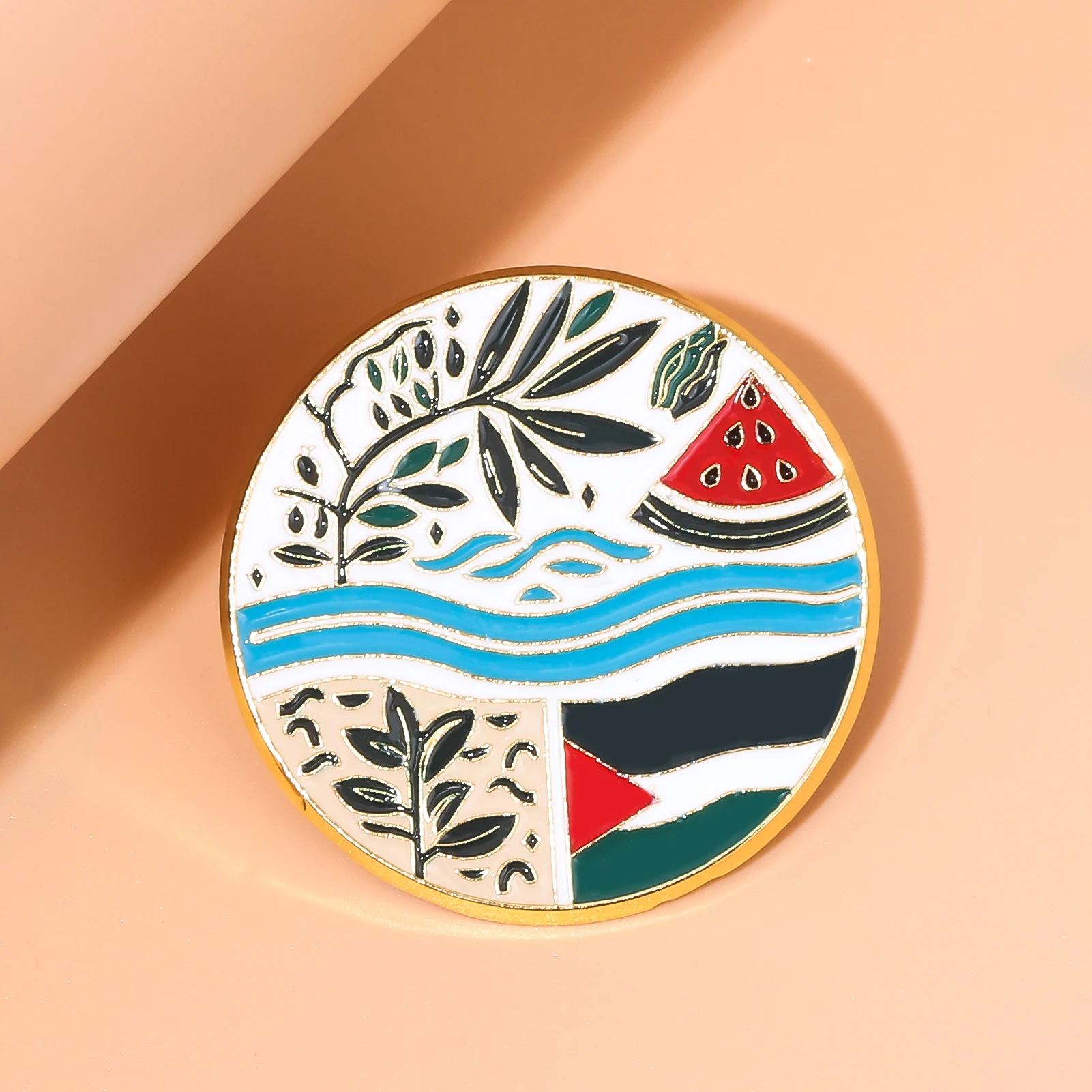 Enamel Watermelon River Leaf Flag Brooch Cute Sweet Watermelon River Enamel Leaf Flag Brooch Summer Fruit Pin Men Women Jewelry