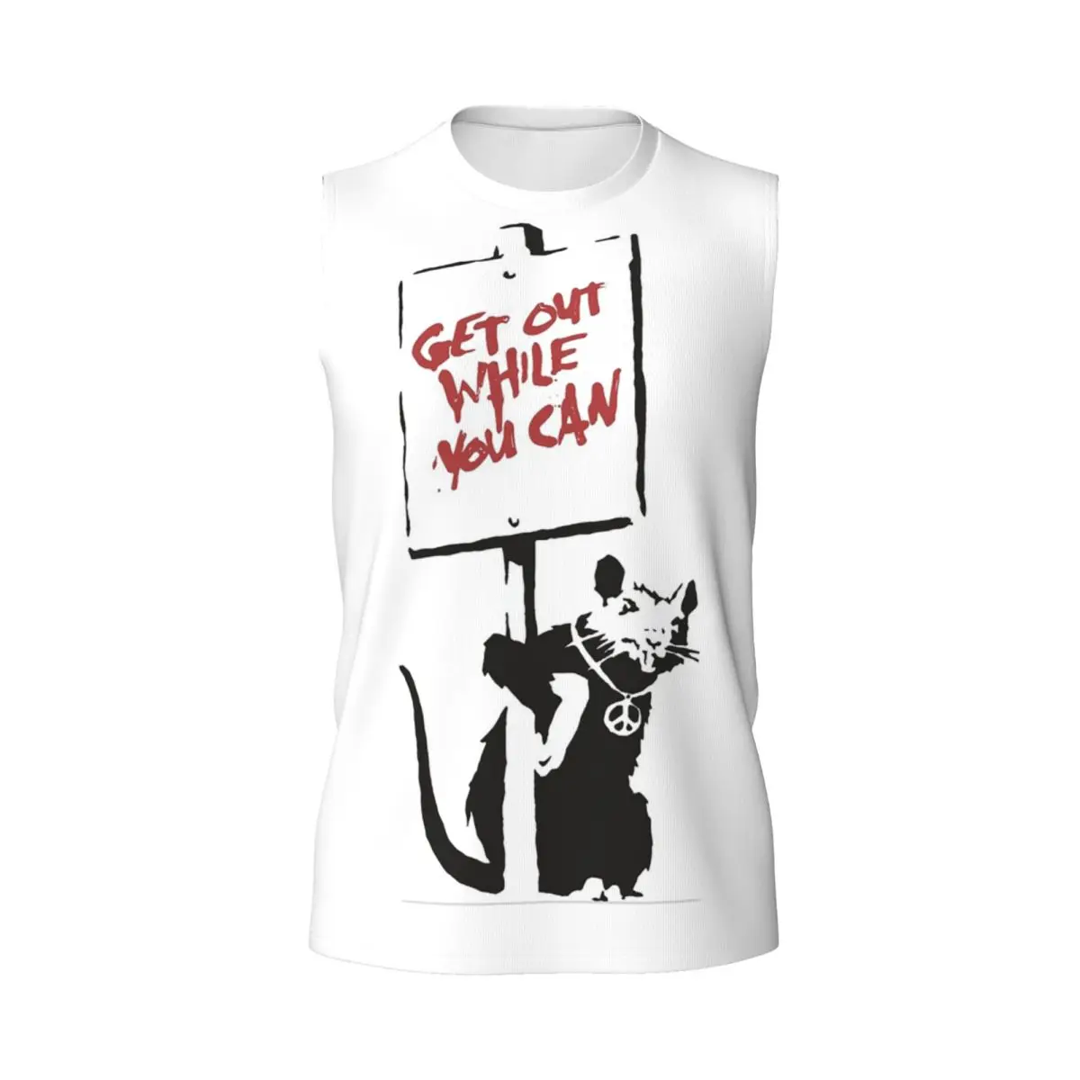 Get Out While You Can Banksy Graffiti Men Printed Sleeveless T-shirt Casual Hip Hop Street Style Beach Holiday Tank Tops