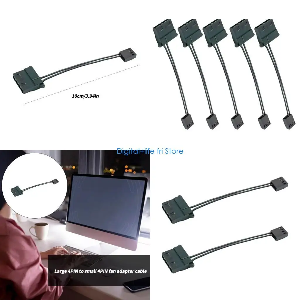E06D 2/5PCS 4pin Fan Power Adapter 10cm Heavy Duty PVC Computer Cable