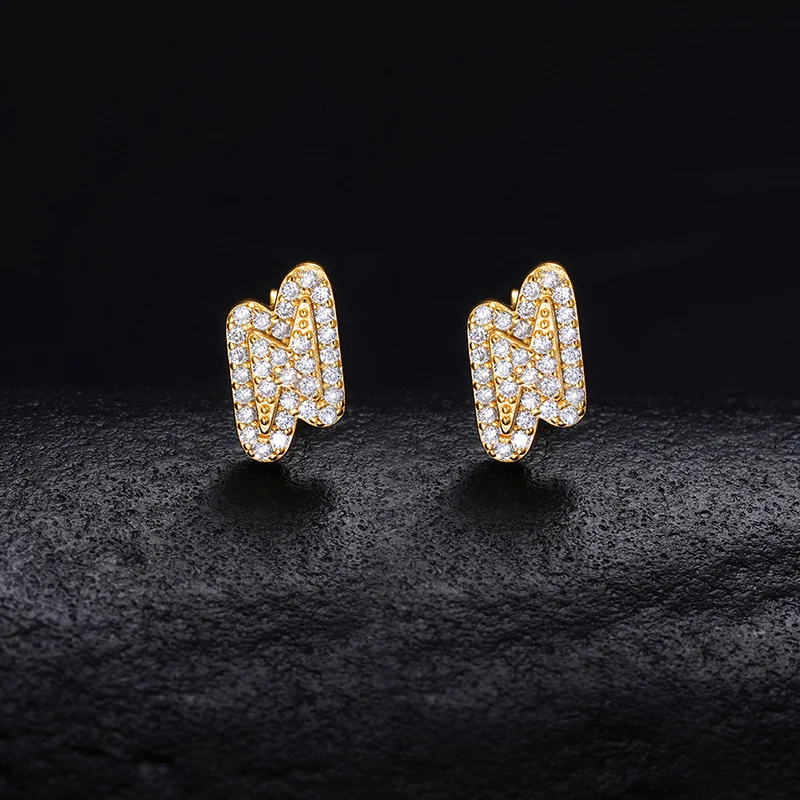 Moissanite S925 Sterling Silver Lightning Stud Earring for Men Hip Hop Earrings Bling Ice Out Rapper Jewelry With Certificate
