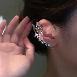 Silver Plated Metal Butterfly Clip Earrings for Women Ear Clips Without Piercing Sparkling Zircon Ear Cuff Fashion Jewelry