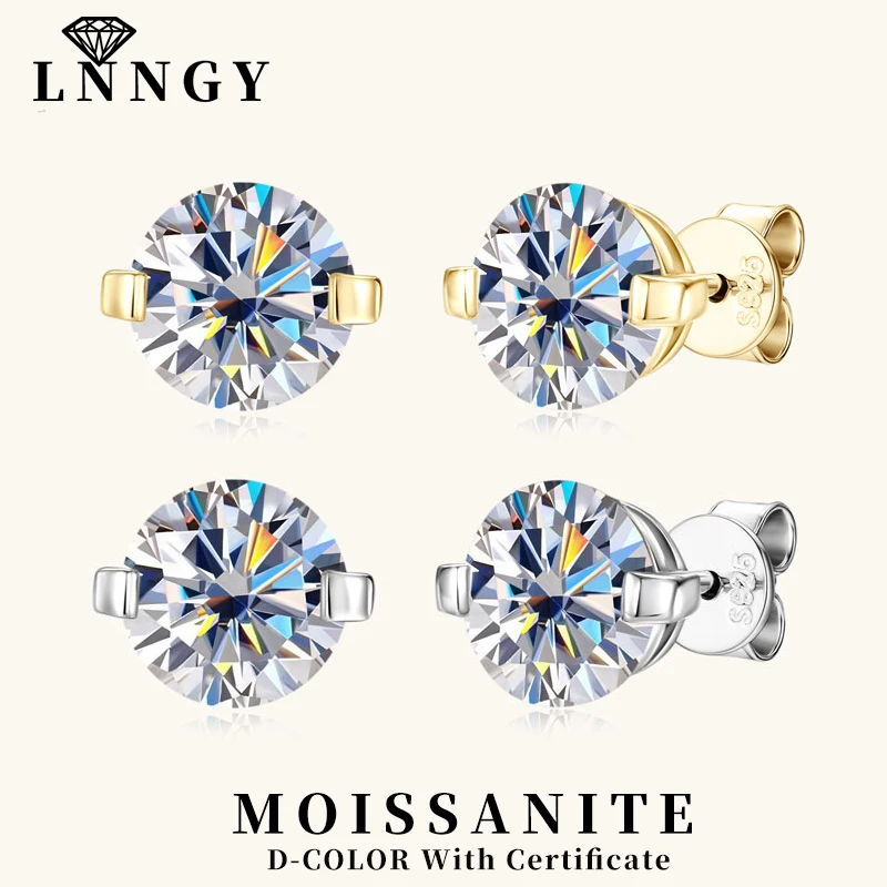 

Lnngy Brilliant 0.5ct-2ct Round Cut Solitaire Moissanite Stud Earrings 925 Sterling Silver Earring for Everyday Special Jewelry