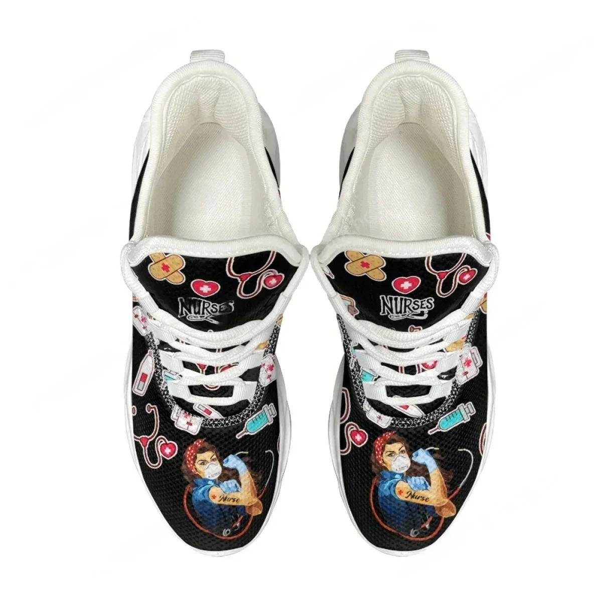 

Black Nursing Platform Shoes for Women Fashion Medical Hospital Work Comfort Sneakers Shock Absorbing Summer Light Walking Shoes