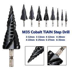 HRC89 M35 Cobalt TiAlN Coated Step Drill Bit 1/4 Inch Hex Shank High Speed Steel Metal Drilling Hole Opener For Stainless Steel