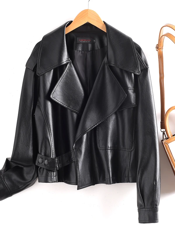   寧本革ジャケット レディース オルト スレ 2025 新作 秋 ルーズ カジュアル バイク ファッション シープスキンコート